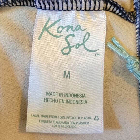 Kona Sol Navy Blue Striped Cutout Back Detail Swimsuit Top Size M - Picture 7 of 8